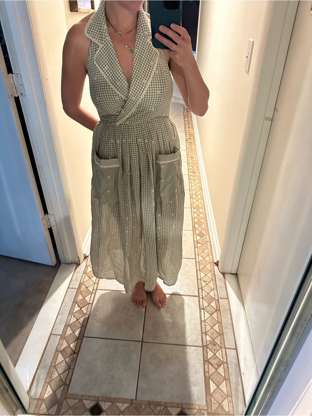 Christy Dawn Fiona Sage Gingham Backless Dress - Picture 9 of 10